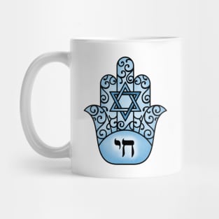 Blue Hamsa Chai Sign Mug